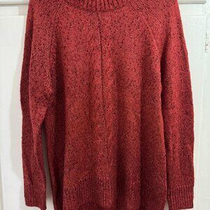 New! Denim & Co Naturals Cable Knit Sweater with Hi-Lo Hem, Rust Red, Size Large